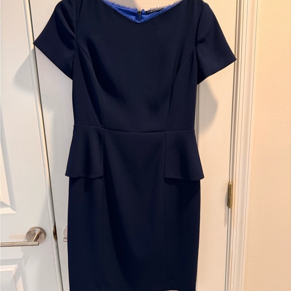 Elie Tahari Navy Sheath Midi Dress with Bateau Neckline - Picture 1 of 7